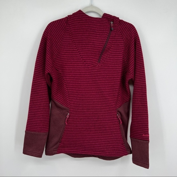 Avalanche Maroon Striped Long Sleeves Hooded Asymmetrical Zip Sweatshirt - Picture 1 of 10